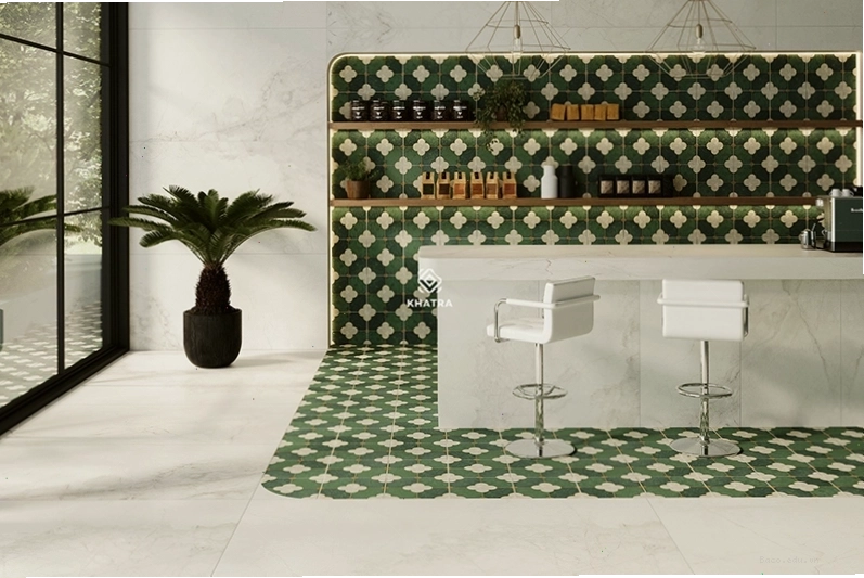 Gạch bông F2149 phối gạch Marble 01M ốp quầy bar
