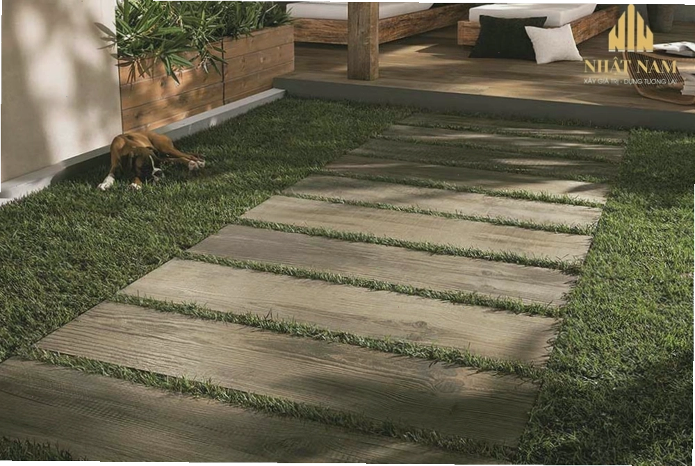 Gạch lát sân vườn hiệu ứng bê tông vân xi măng