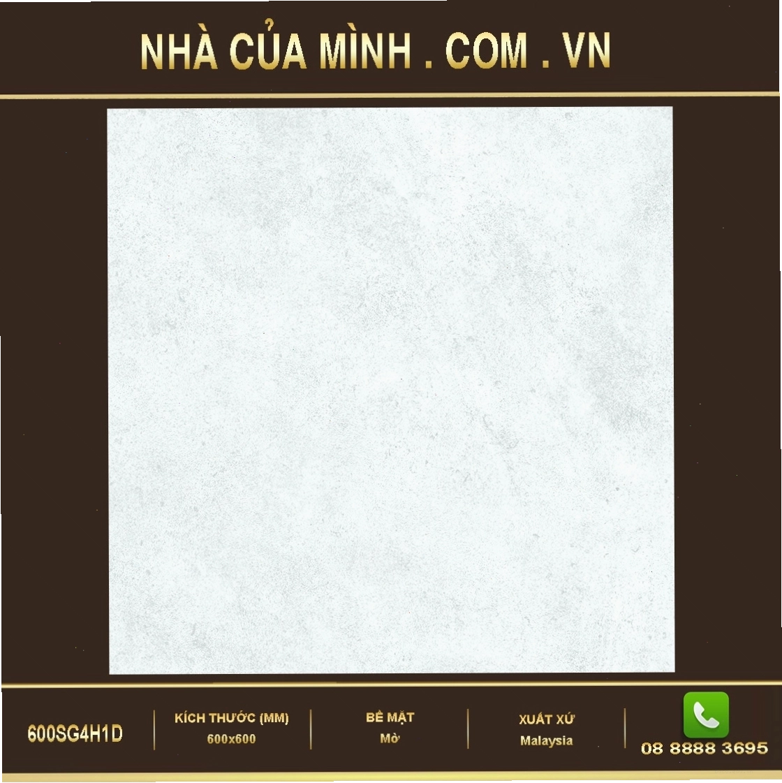 Gạch nhập khẩu Malaysia 600SG4H1D với gam màu sáng, vân đá nhẹ nhàng, tạo cảm giác rộng rãi, thoáng đãng.