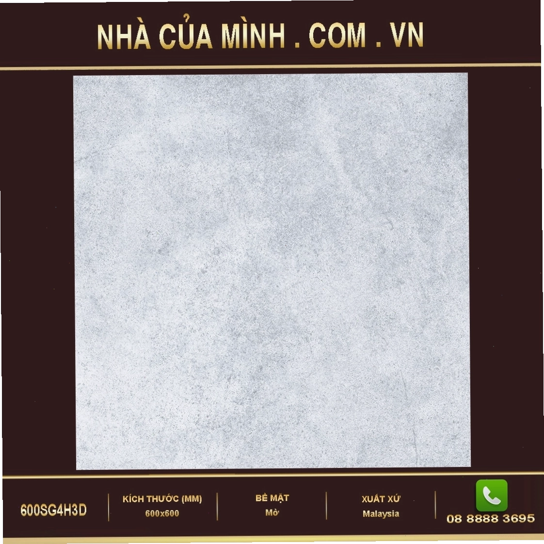 Gạch nhập khẩu Malaysia 600SG4H3D với gam màu trung tính, vân đá tinh tế, phù hợp lát sàn không gian phòng khách.