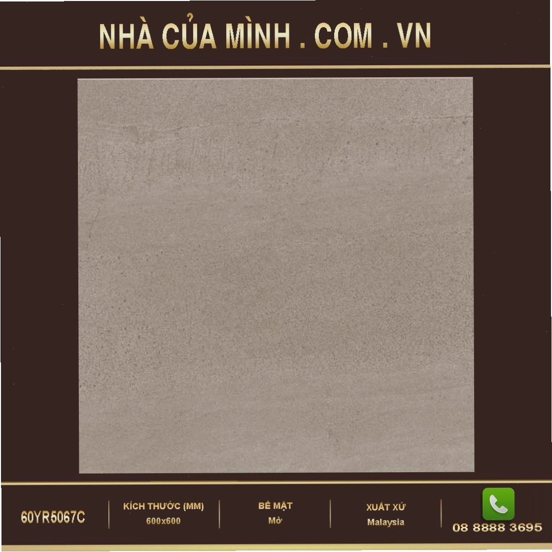 Gạch nhập khẩu Malaysia 60YR5067C kích thước 60x60cm, vân đá tự nhiên, màu sắc trang nhã, phù hợp nhiều không gian.