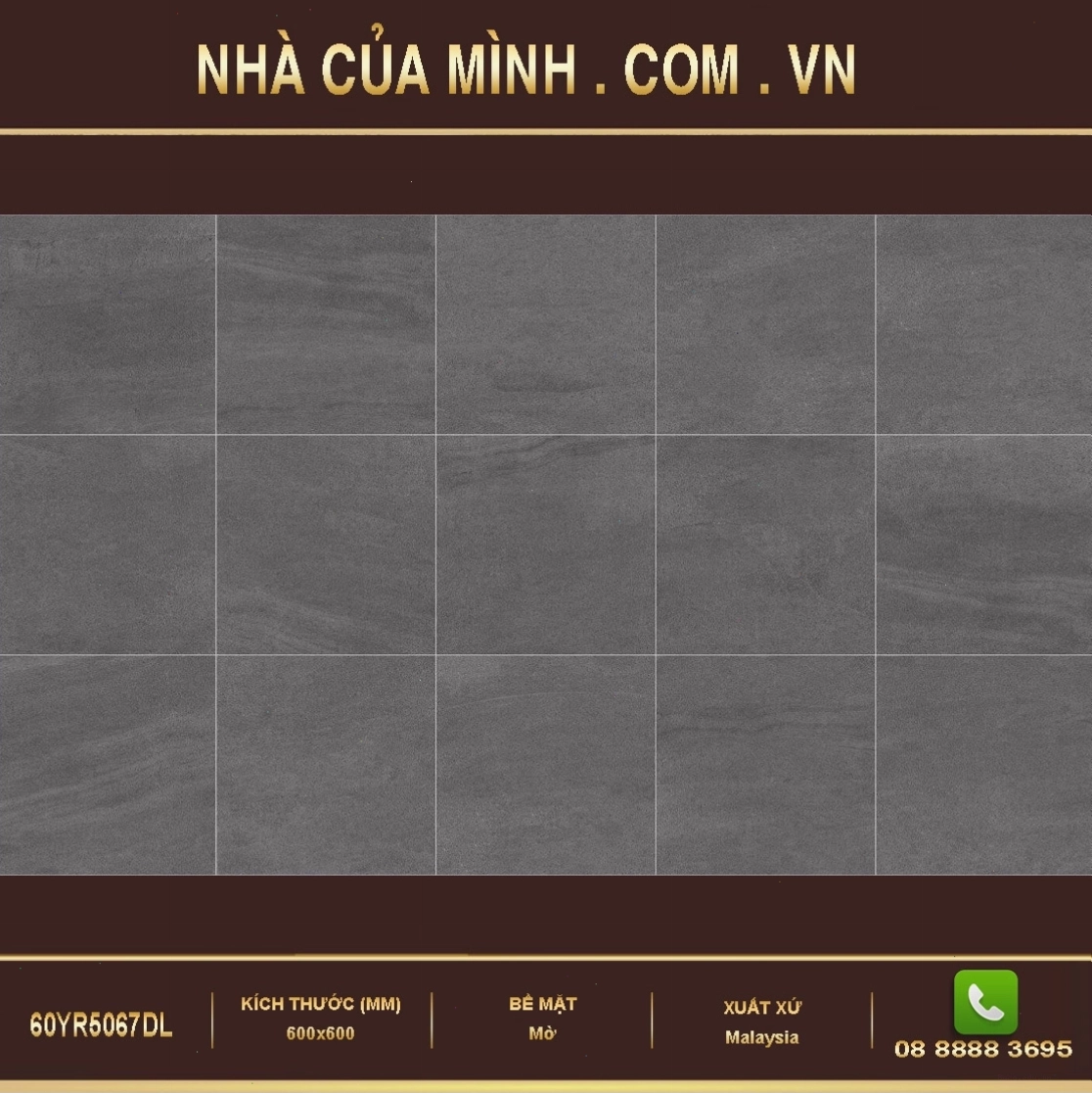 Gạch nhập khẩu Malaysia 60YR5067DL kích thước 60x60cm, vân đá tự nhiên, màu sắc ấm áp, tạo cảm giác gần gũi.
