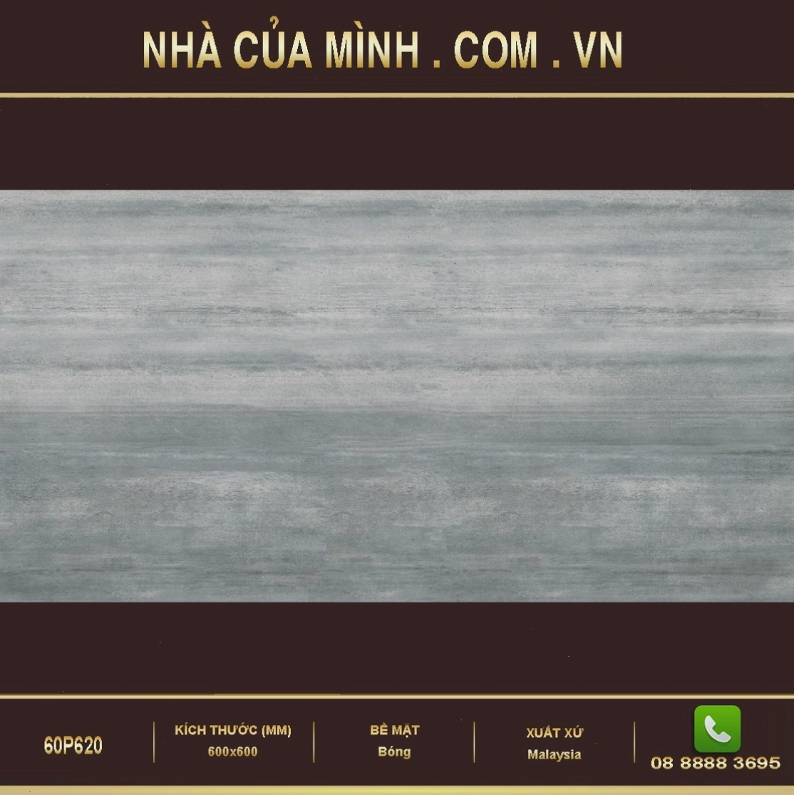 Gạch ốp lát 60x120 Malaysia 60P620 cao cấp với bề mặt men bóng, vân đá tự nhiên, tạo cảm giác sang trọng, hiện đại.