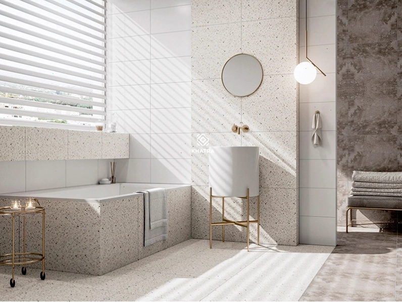 Gạch Terrazzo K05 phối gạch ốp tường W366 ấn tượng