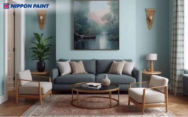 Gam xanh ngọc lam nhạt hỗ trợ cân bằng ánh sáng, giảm cảm giác bí bách trong không gian