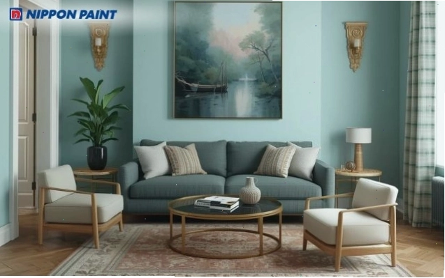 Gam xanh ngọc lam nhạt hỗ trợ cân bằng ánh sáng, giảm cảm giác bí bách trong không gian
