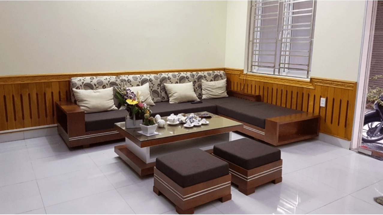 Ghế sofa gỗ sồi với đệm bọc êm ái