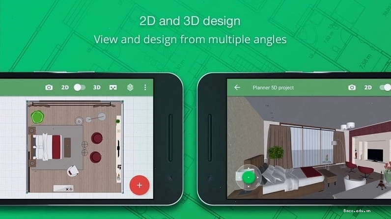 Giao diện thiết kế 3D của Planner 5D với nhiều tùy chọn vật phẩm
