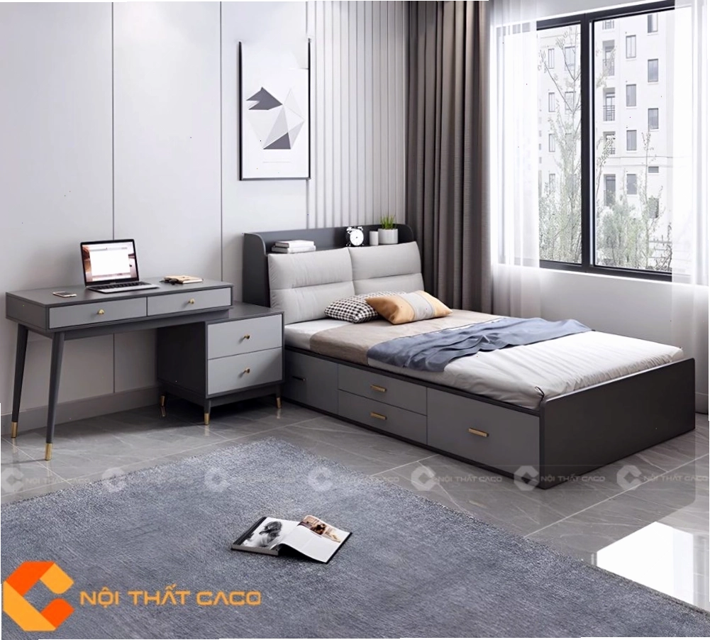 Giường Gỗ Công Nghiệp GN123 với vân gỗ tự nhiên, mang vẻ đẹp ấm áp