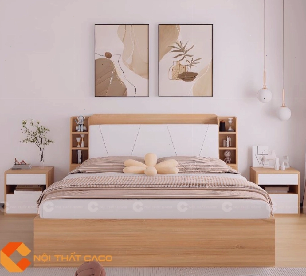Giường Ngủ Gỗ Công Nghiệp GN111 với thiết kế thấp, tạo cảm giác thư giãn