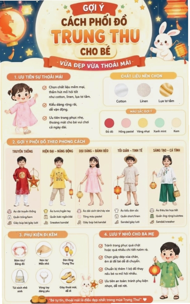 Gợi ý trang phục phối đồ cho bé trong dịp Tết Trung Thu vừa đẹp mắt, vừa thoải mái