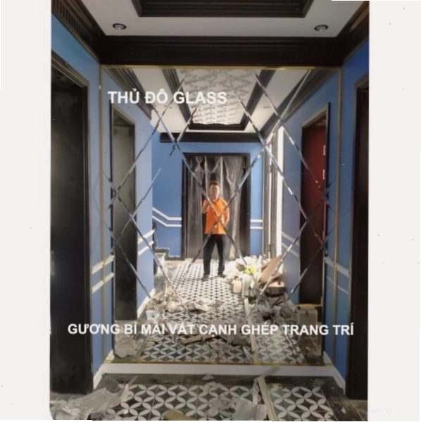 Gương Bỉ mài vát cạnh ghép trang trí phòng khách tại Hà Nội, tạo hiệu ứng không gian rộng lớn