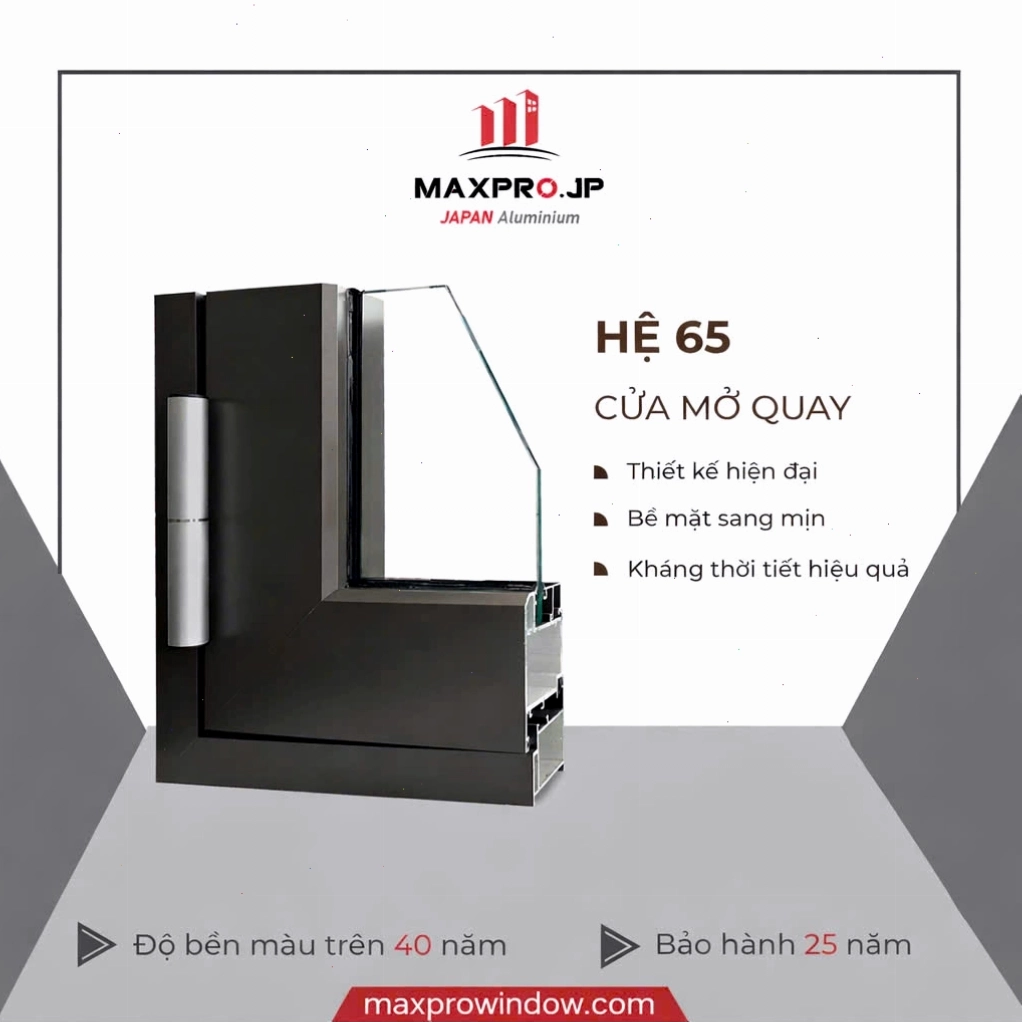 Hệ Maxpro 65 dày 2.5mm dành cho cửa kích thước lớn