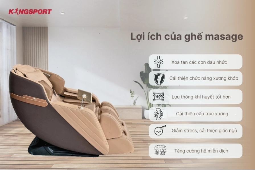 Hình ảnh minh họa những lợi ích vượt trội mà ghế massage toàn thân mang lại cho người sử dụng.