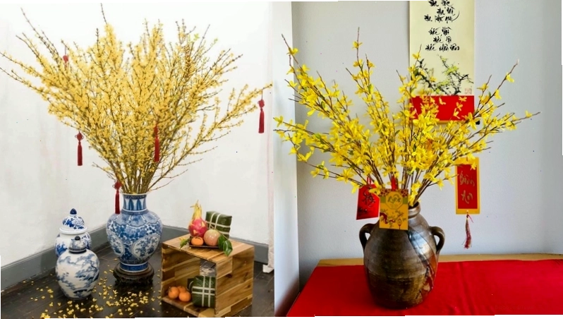 Hoa mai trên bàn thờ ngày Tết