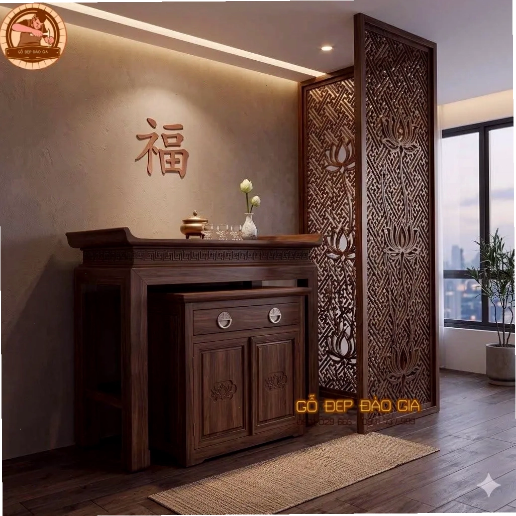 Hoàn thiện mẫu tủ thờ và vách ngăn bàn thờ cho khách hàng tại TP.HCM