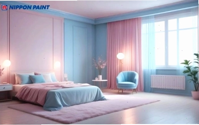 Hồng nhạt kết hợp với xanh dương tạo nên cảm giác cân bằng, dễ chịu