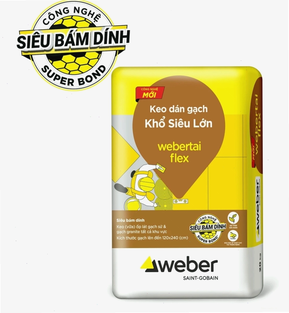 Keo dán gạch ít hút nước kích thước siêu lớn Webertai Flex
