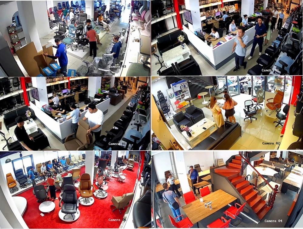 Khách trải nghiệm ghế văn phòng tại showroom