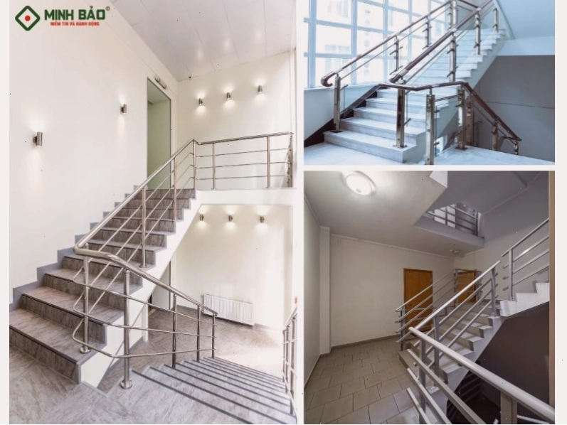 Lan can cầu thang bằng inox sáng bóng, bền bỉ và dễ dàng vệ sinh