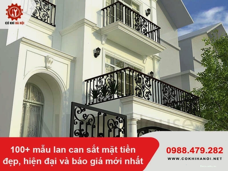 Lan can sắt mỹ thuật với họa tiết hoa lá