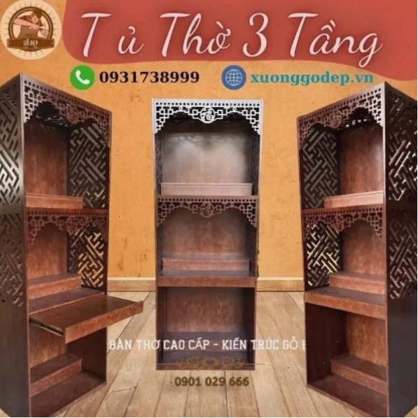 Mẫu Bàn Thờ 3 Tầng Giá Rẻ Kiến Trúc Gỗ Đẹp Bàn Giao Tại Mỹ