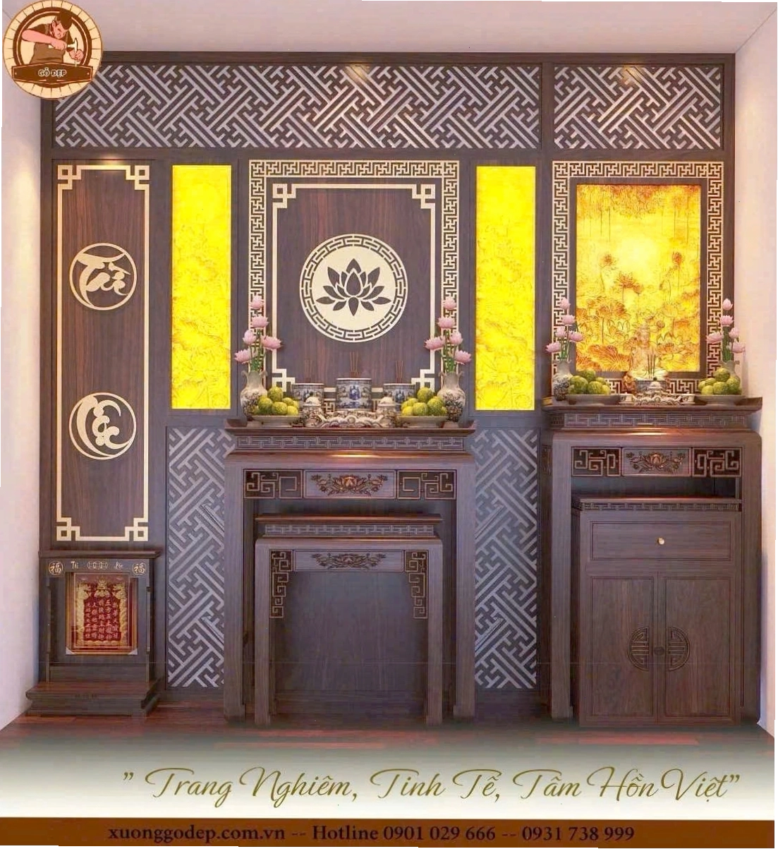 Mẫu bàn thờ gia tiên hiện đại dành cho căn hộ chung cư
