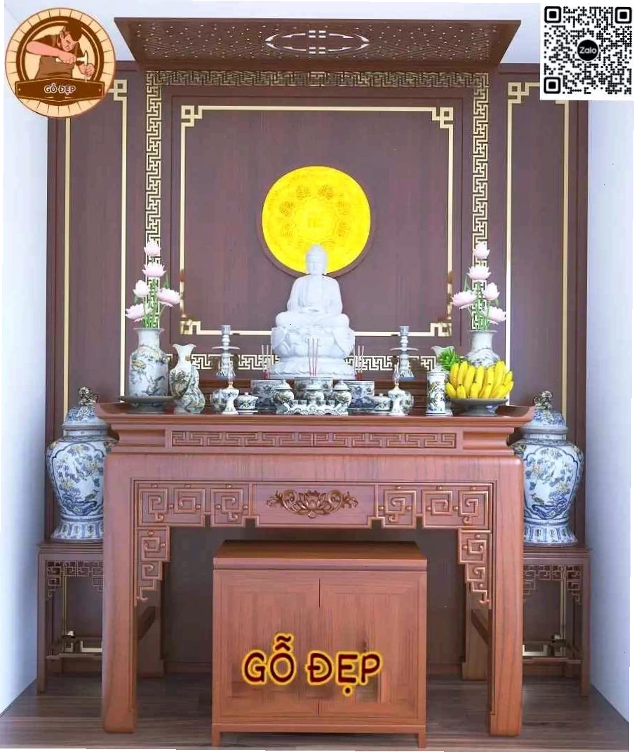 Mẫu bàn thờ gia tiên hiện đại, sắp xếp vật phẩm trang nghiêm, chuẩn phong thủy