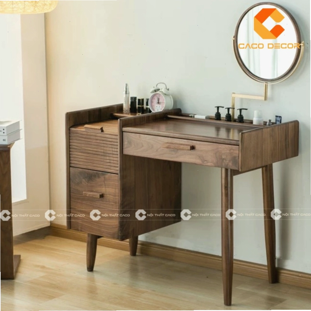 Mẫu bàn trang điểm gỗ óc chó đơn giản nhưng không kém phần tinh tế
