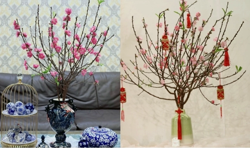 Mẫu cắm hoa đào dáng đứng thanh thoát, tinh tế