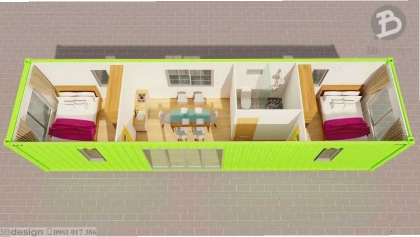Mẫu công năng nhà container 40 feet 1 tầng
