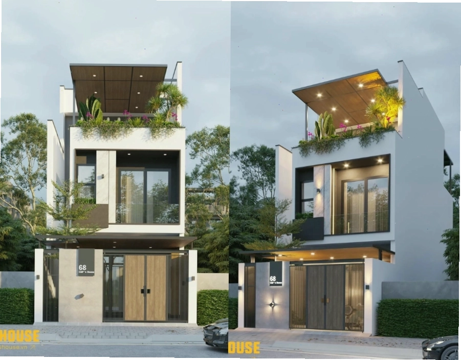 Mẫu nhà 2 tầng 1 tum thiết kế hiện đại, trẻ trung
