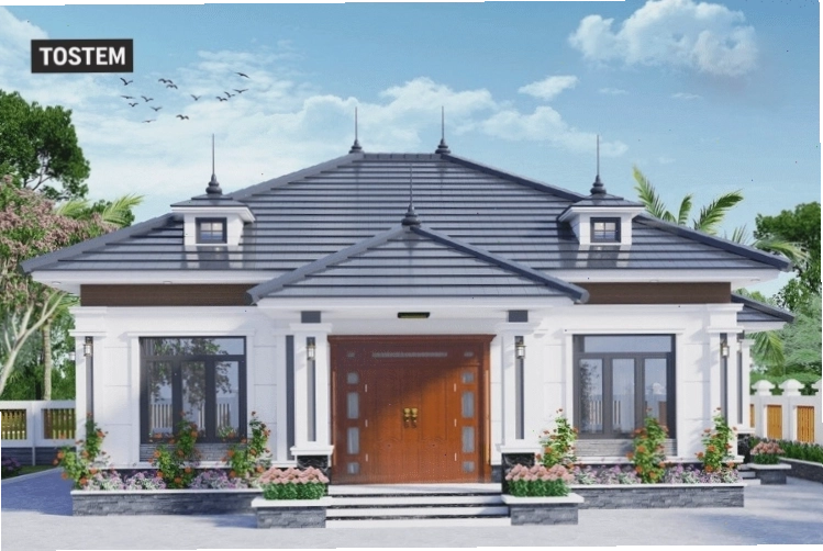 Mẫu nhà cấp 4 mái Nhật đẹp, đơn giản, hiện đại với mái ngói đỏ truyền thống
