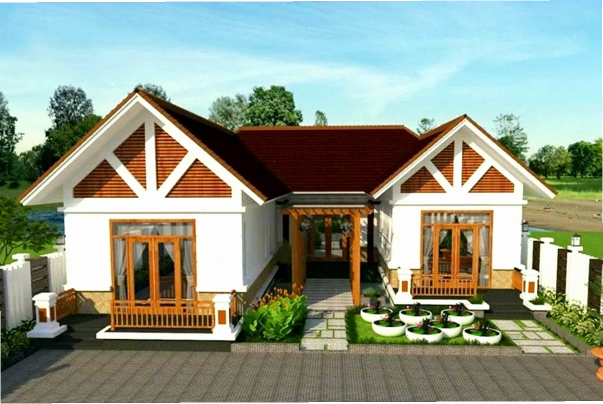 Mẫu nhà cấp 4 mái thái chữ U tạo khoảng sân trong riêng tư, thư giãn