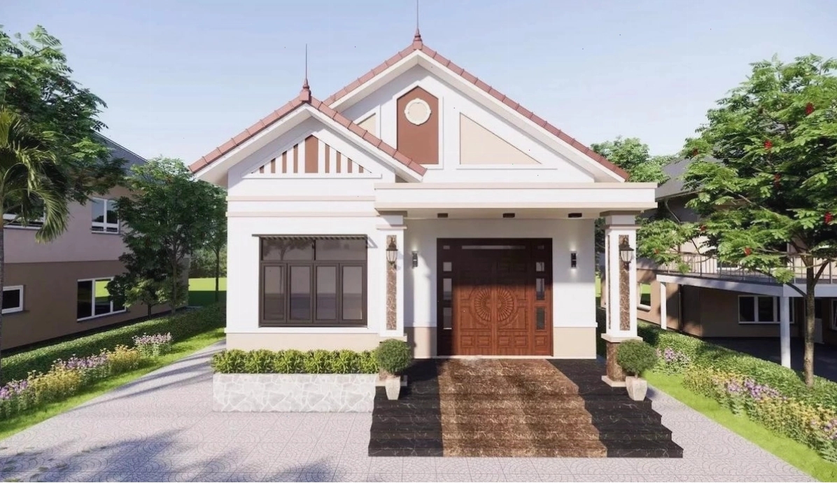 Mẫu nhà cấp 4 mái thái ở nông thôn kết hợp sân vườn xanh mát, trong lành