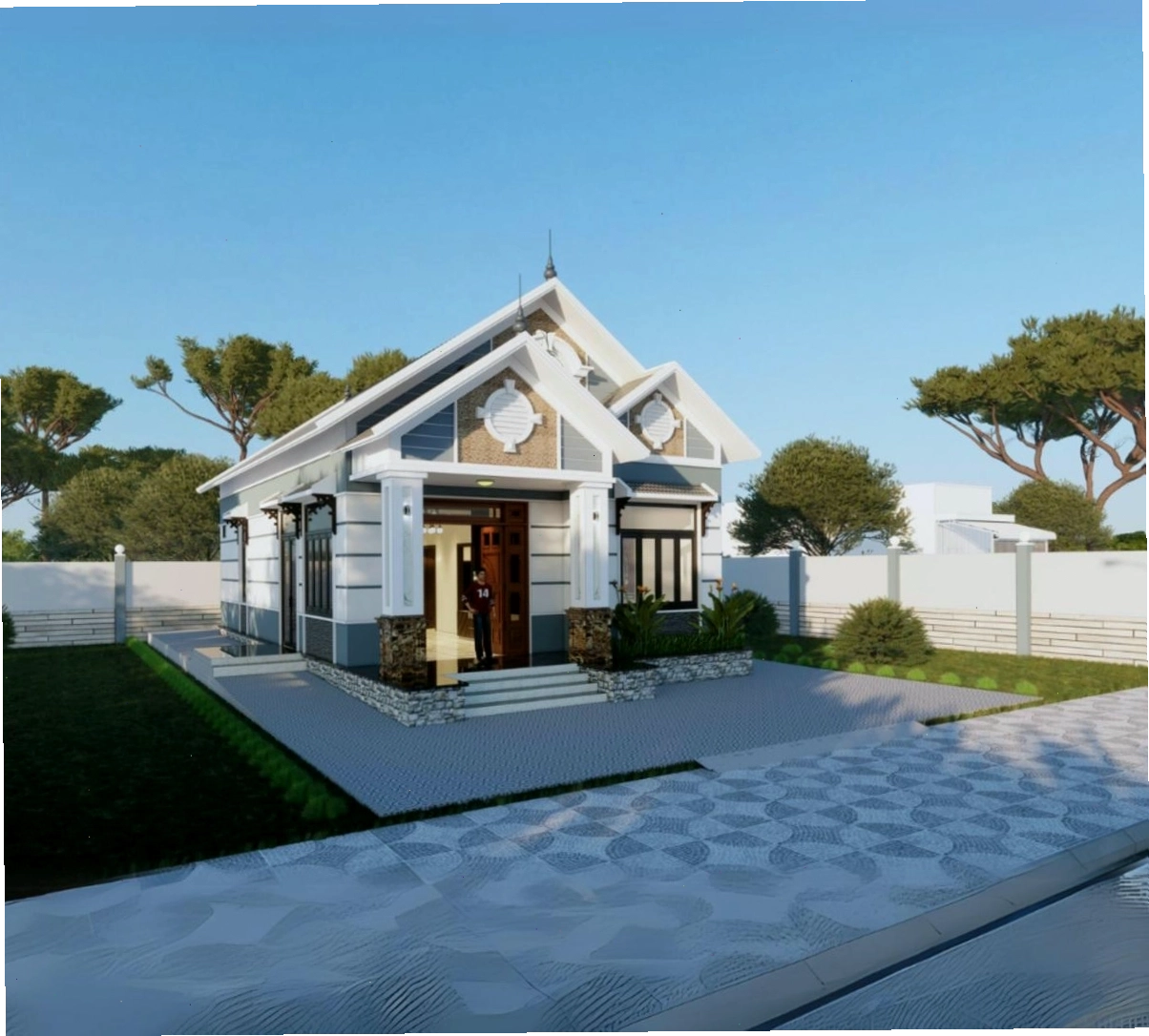 Mẫu nhà cấp 4 mái thái truyền thống bao quanh bởi sân vườn thoáng mát