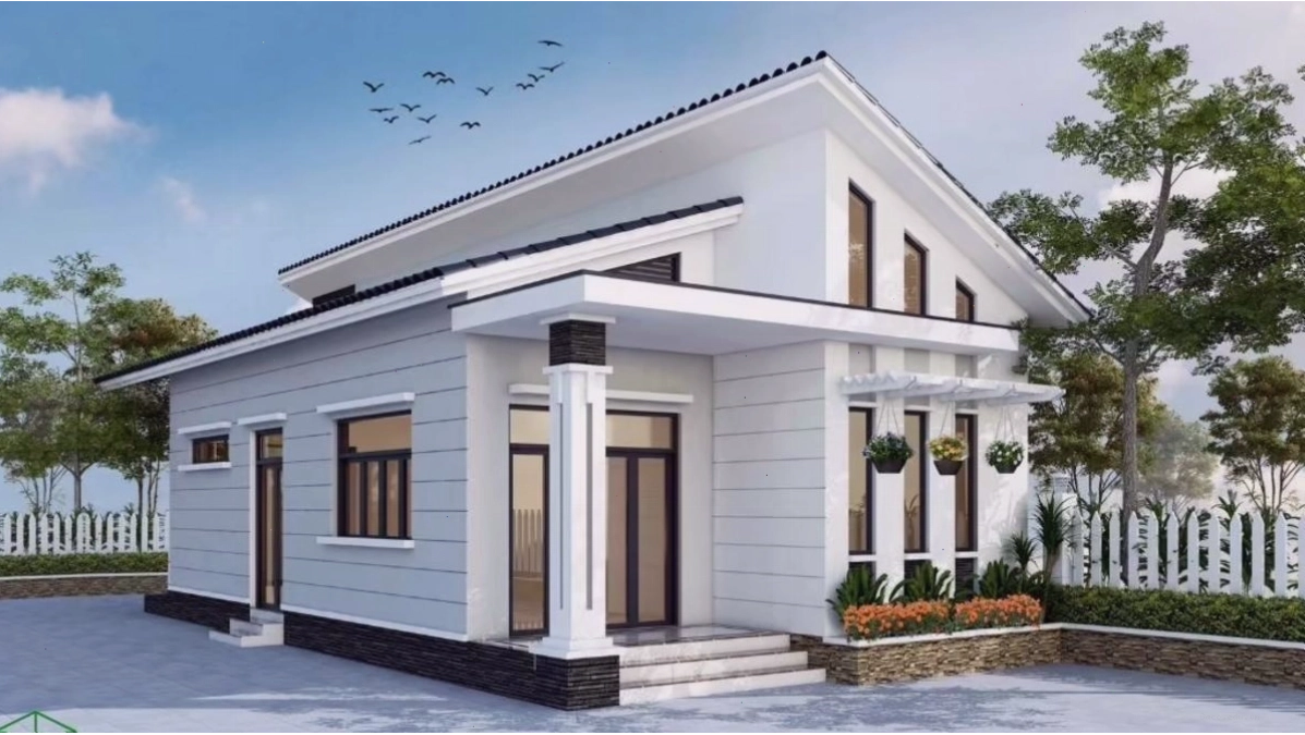 Mẫu nhà mái thái cấp 4 đơn giản với mái lệch vẫn tạo nét ấn tượng tinh tế