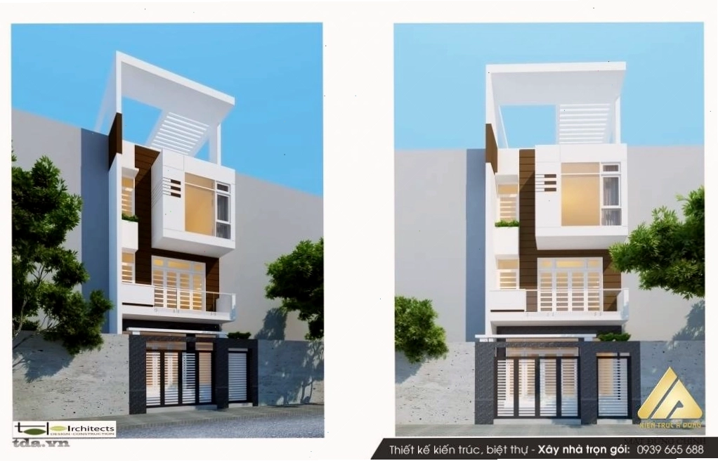 Mẫu nhà phố 4 tầng hiện đại với ban công xanh mát