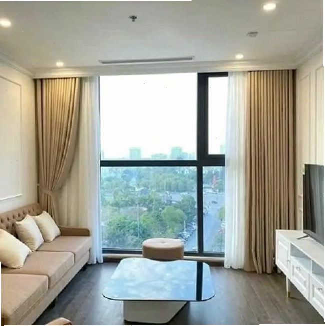 Mẫu rèm vải màu vàng đồng 2 lớp chống nắng