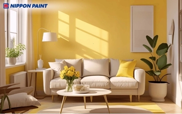 Màu sơn vàng chanh phối trắng giúp tối ưu ánh sáng tự nhiên và mở rộng diện tích phòng