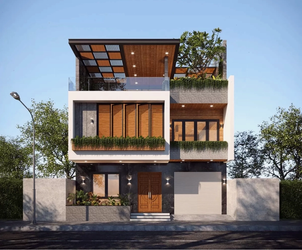 Mẫu thiết kế biệt thự nhà phố đẹp, hiện đại với mặt tiền rộng