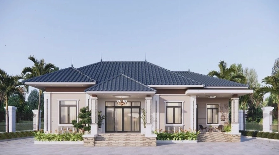 Mẫu thiết kế nhà mái Nhật 1 tầng đơn giản nhưng không kém phần sang trọng, tinh tế