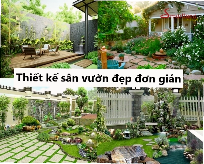 Mẫu thiết kế sân vườn đẹp đơn giản với sự kết hợp hài hòa của cây xanh và lối đi lát đá