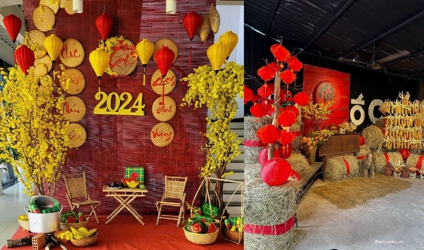 Mẫu trang trí Tết phim trường với nhiều đạo cụ và không khí lễ hội