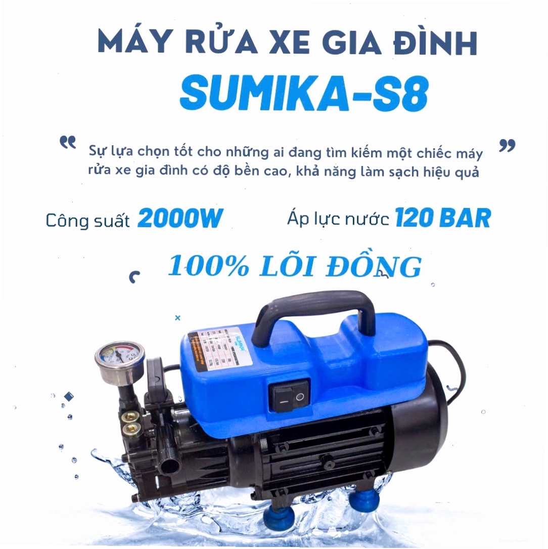 Máy rửa xe cao áp SUMIKA S8 nhỏ gọn và tiện dụng
