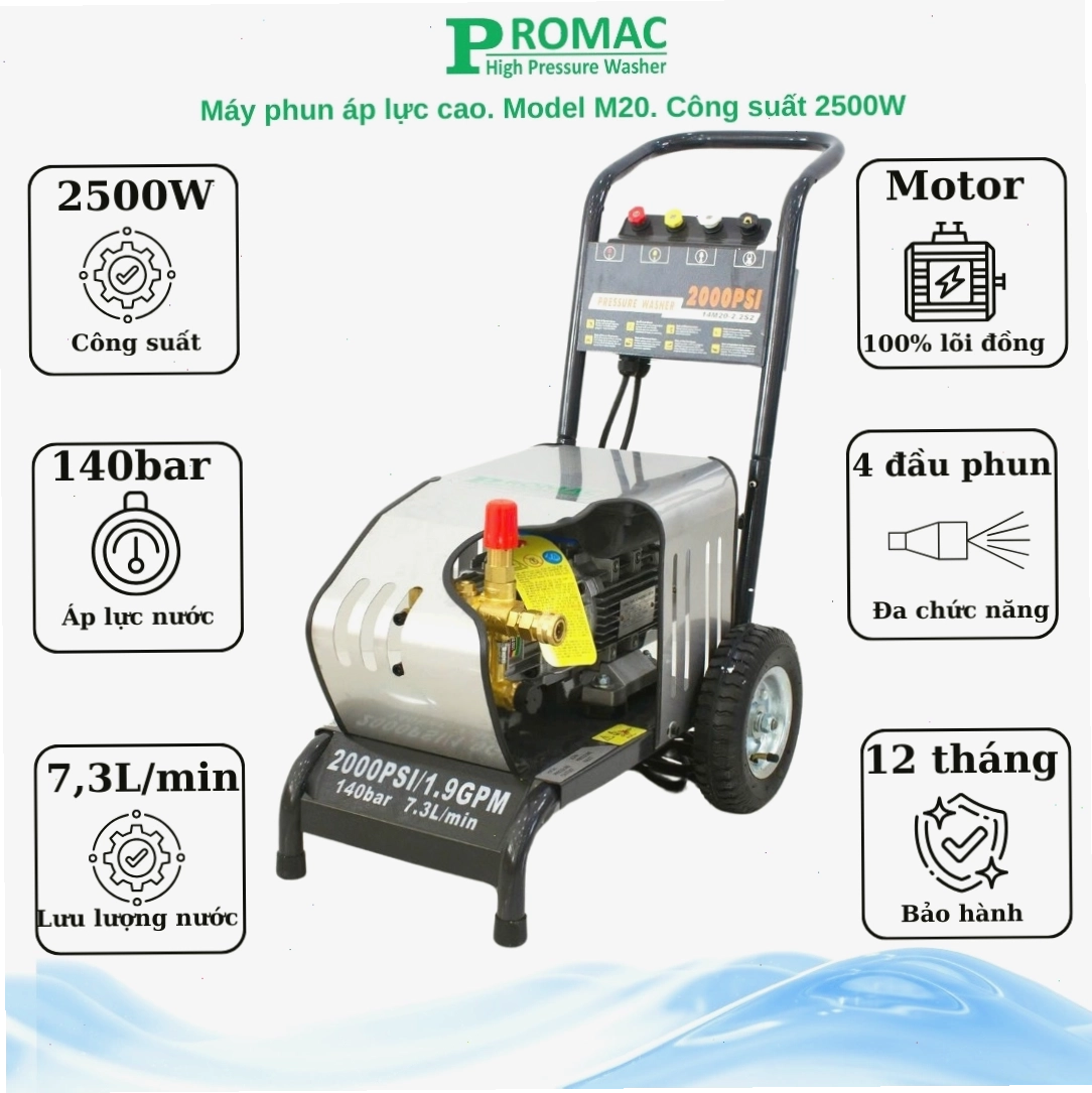 Máy xịt áp lực cao Promac M20 cho hiệu quả làm sạch nhanh chóng