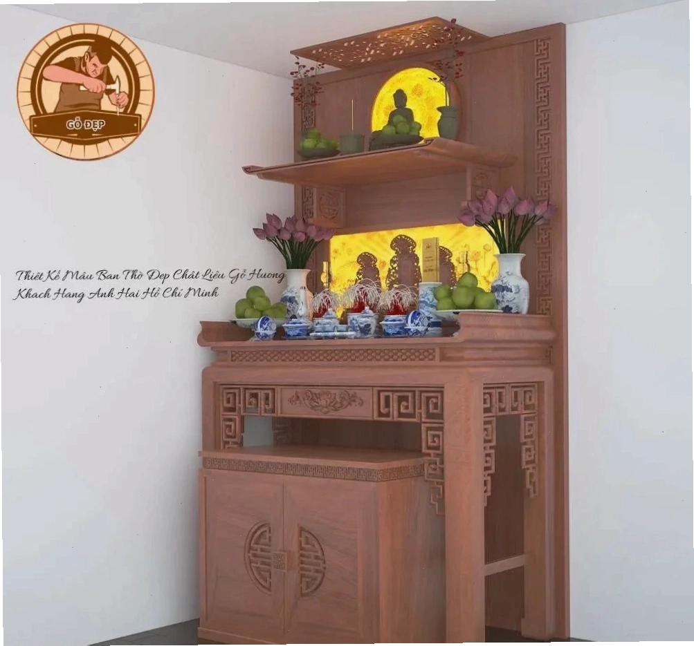 Minh họa kích thước bàn thờ gia tiên chuẩn phong thủy mang lại tài lộc