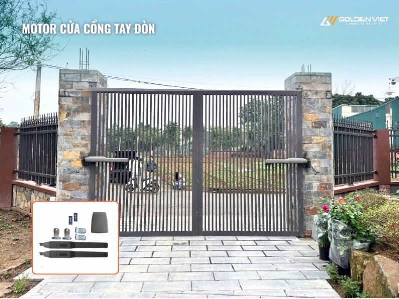 Motor cửa cổng cánh tay đòn lắp đặt cho cửa cổng 2 cánh