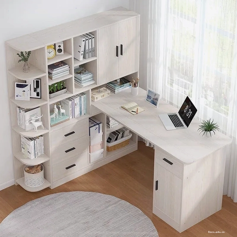Ngăn hộc tủ lớn dưới bàn học bằng gỗ giúp chứa đựng nhiều vật dụng