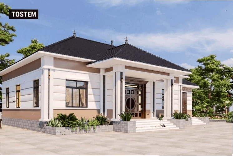 Nhà cấp 4 mái Nhật hiện đại với mặt tiền đẹp, hài hòa